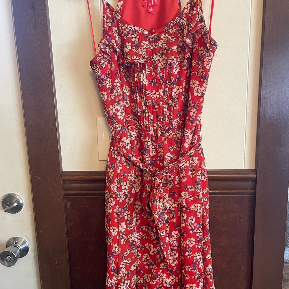 Floral Orange Halter Dress with Tie